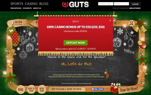Guts Casino Christmas Calendar 6th December 2014 Guts_c12