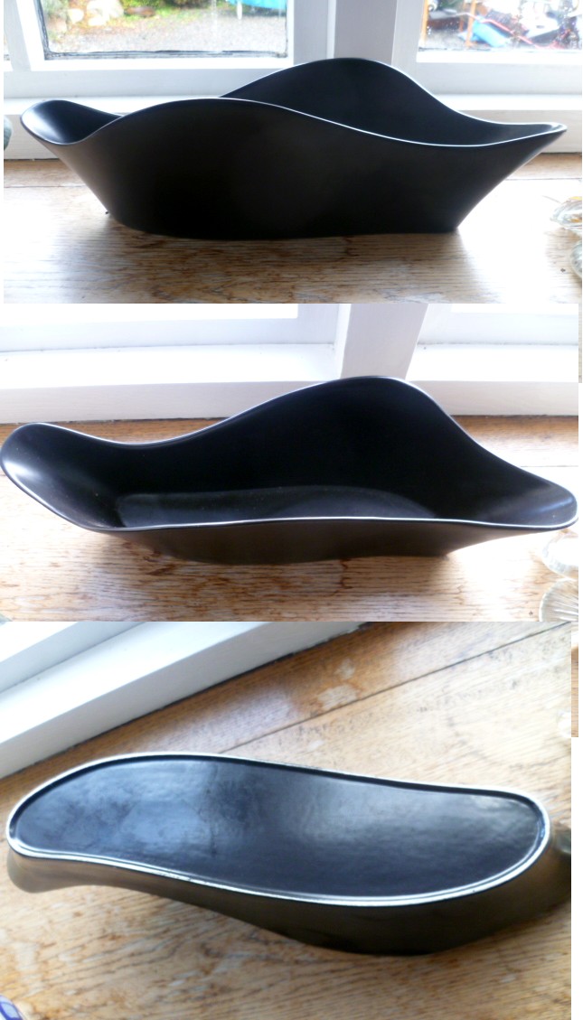 1950/60's black undulating wave shape flower trough Awave10