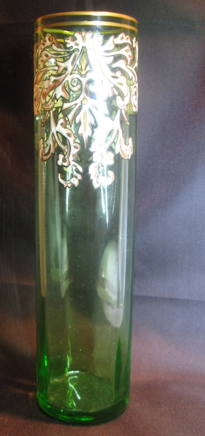 Vase tube vert dégradé à facettes et émail à identifier Tub110