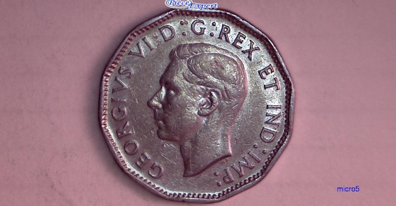 1947 - Coin Entrechoqué & Dépôt sur le Lettrage dans D & A de CANADA 5_cent54