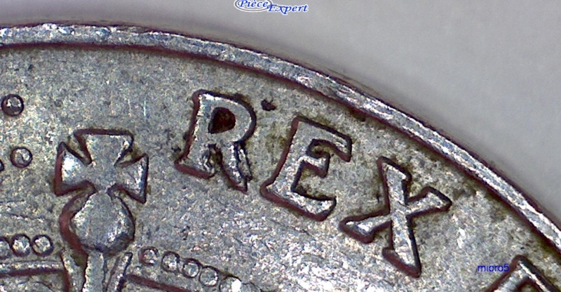 1931 - Éclat de coin, Avers sur R de REX (Die Chips) 5_cent70
