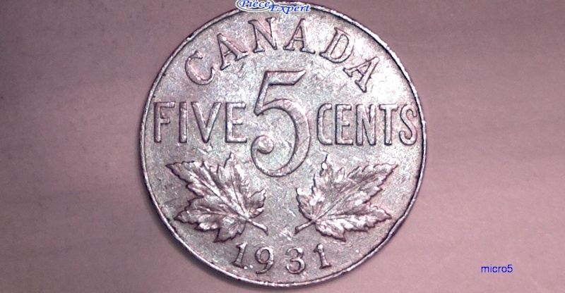 1931 - Éclat de coin, Avers sur R de REX (Die Chips) 5_cent72
