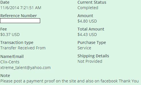 my most recent payout from clixcents 46th_p10
