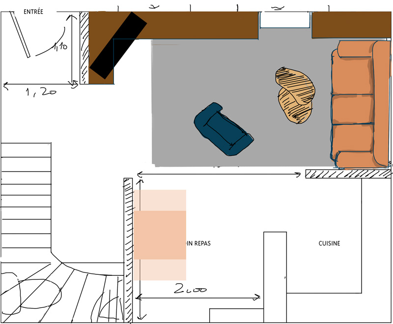 Petit salon en longueur sur cuisine ouverte Plan_s13