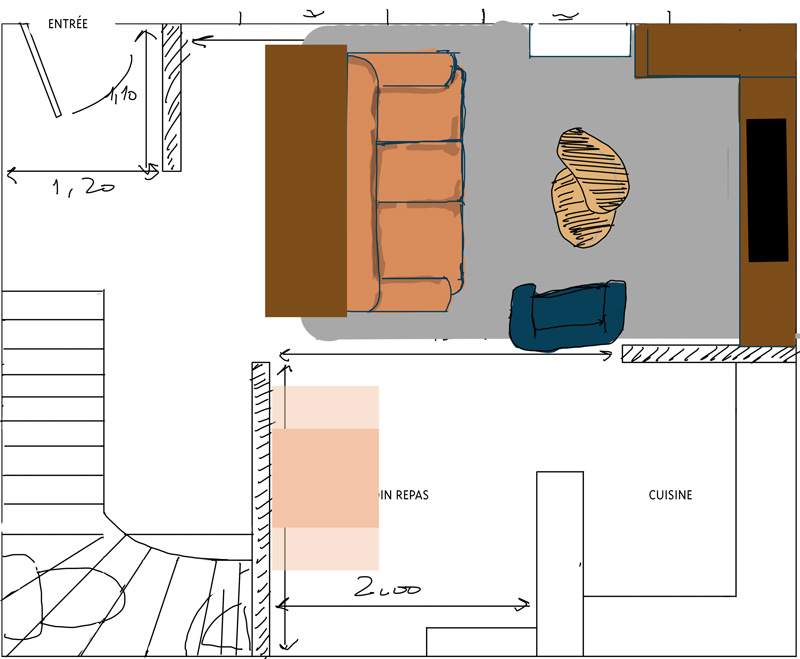 Petit salon en longueur sur cuisine ouverte Plan_s15