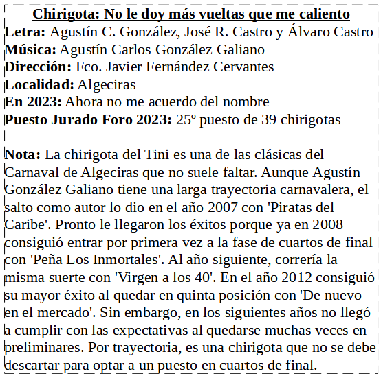 5ª Sesión Preliminares Sábado 13 enero Chirig21