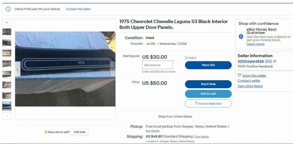 1975 Chevrolet Chevelle Laguna S3 Black Interior Both Upper Door Panels 75_lag16