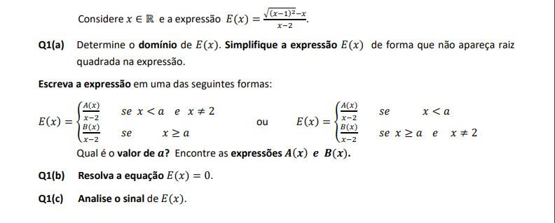 Considere x ∈ ℝ e a expressão E(x) = ... Image10
