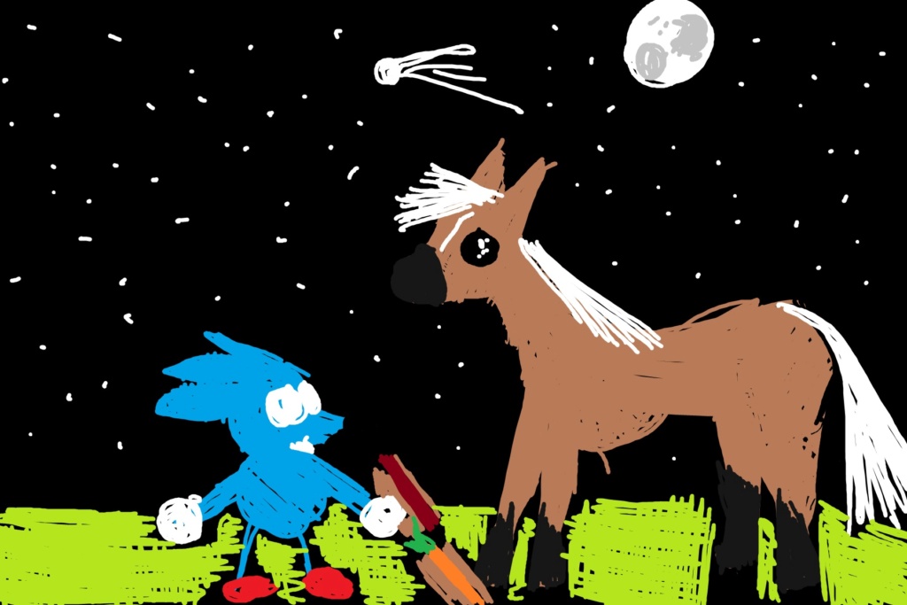 Epona and sonic havig chilidogs except Eponas is a carrot Epona_10