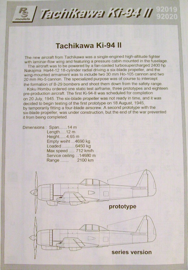 [RS MODELS] TACHIKAWA KI 94 II 1/72ème Réf 92020 S7307552
