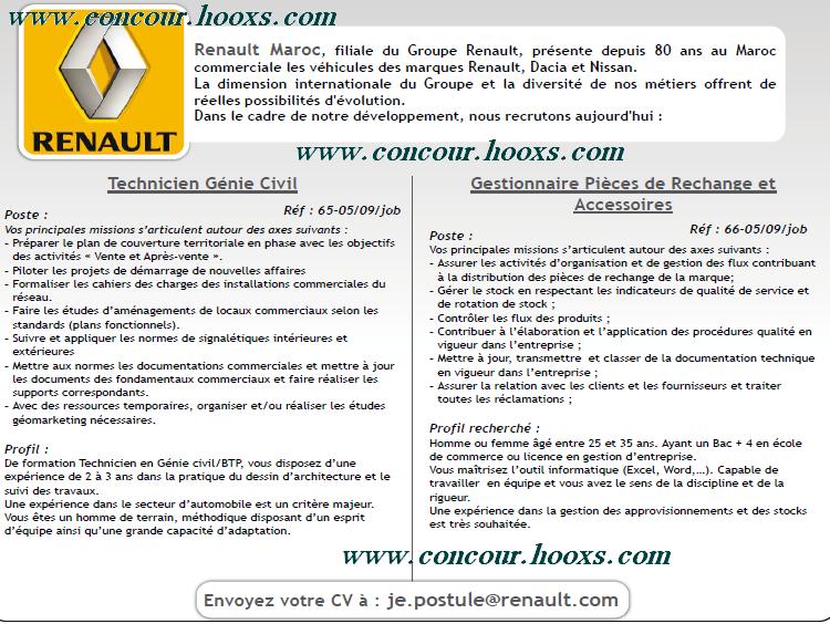 شركة  Renault Maroc  رونو لسيارات تعلن عن العديد من الوظائف 2009/05/26 30000110