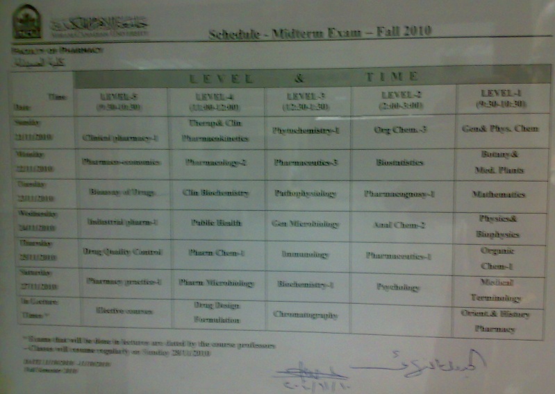 midterm schedule 14112010