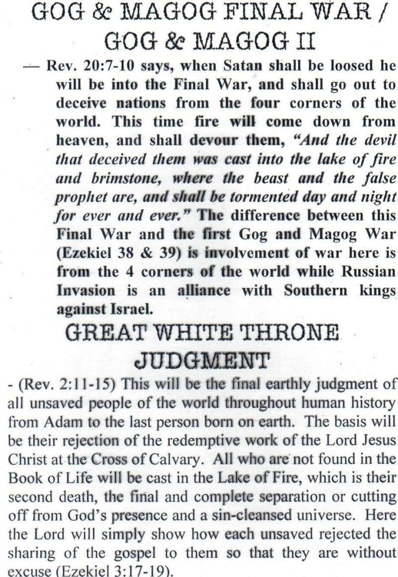 TOPIC I : FUTURE EVENTS / RAPTURE, REBUILDING OF THE 3RD TEMPLE, JUDGMENT SEAT OF CHRIST, MARRIAGE SUPPER OF THE LAMB, TRIBULATION PERIOD, RUSSIAN INVASION, BATTLE OF ARMAGGEDDON, SECOND COMING IN GREAT POWER, SATAN IN BOTTOMLESS PIT, ETC.... St1811