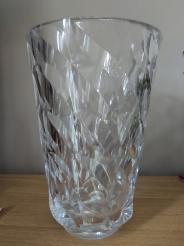 Large heavy modernist cut glass vase Img_2049