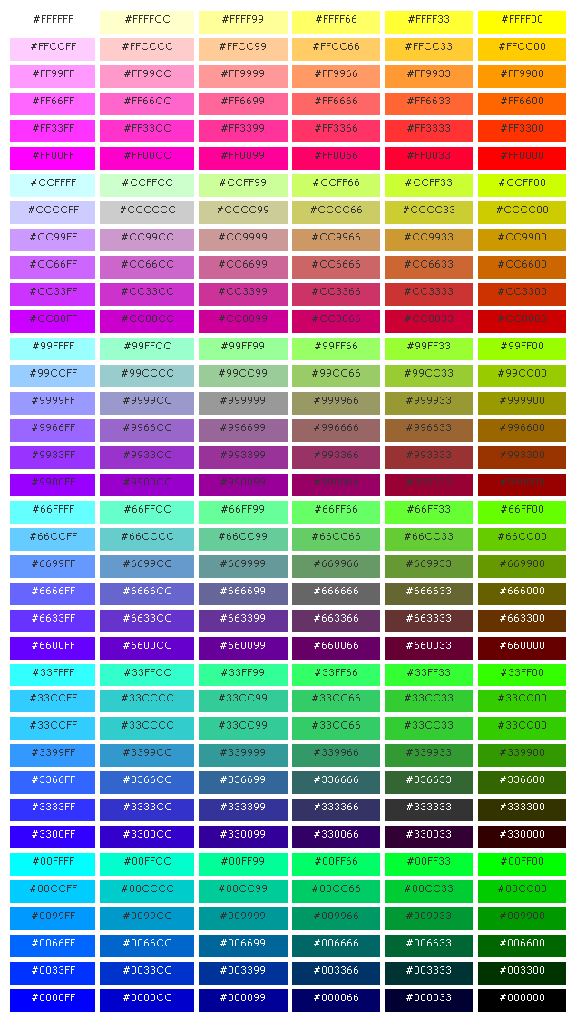 CSS Color Codes List