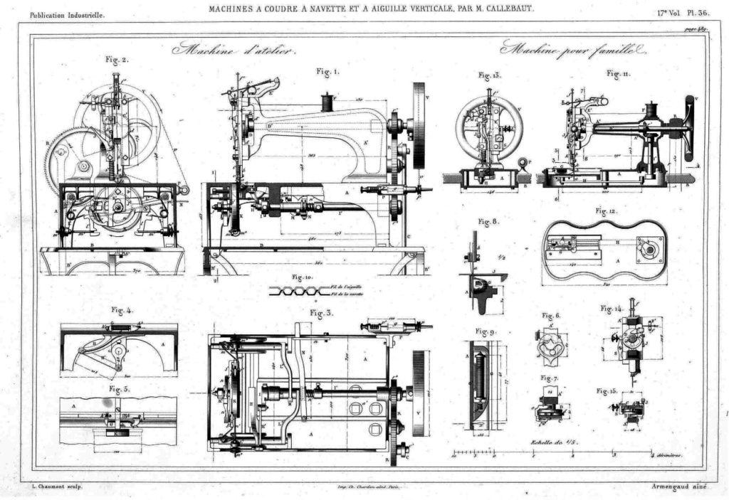 La machine a coudre  A navette et a aiguille verticale par M. Ch. Callebaut constructeur ( etude de 1880 )  16980942