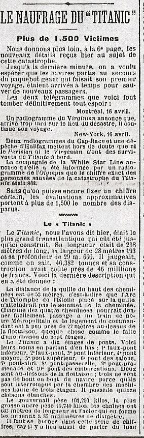 Le naufrage du Titanic fait la une des journaux - Page 2 Une_110