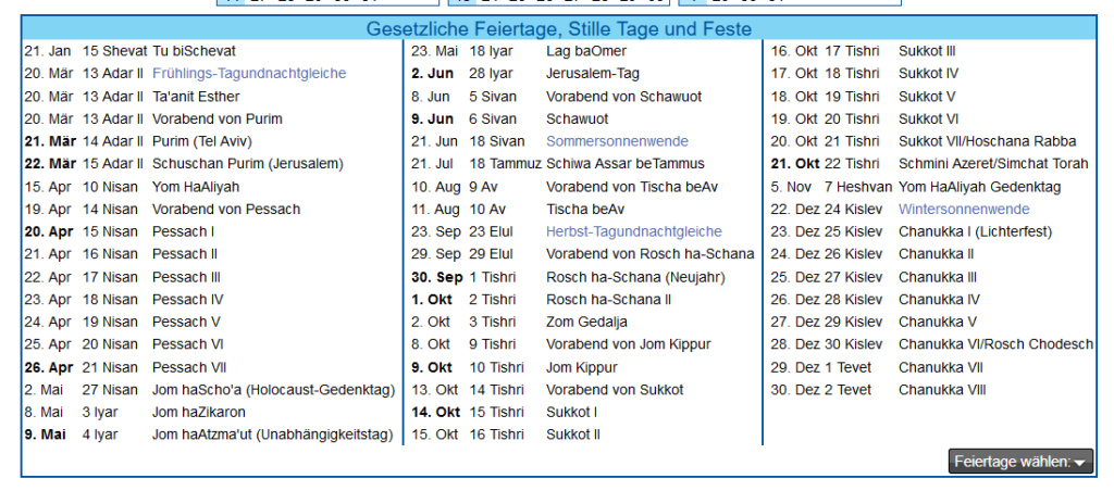 Kalender für Israelitische Feste Kalend10