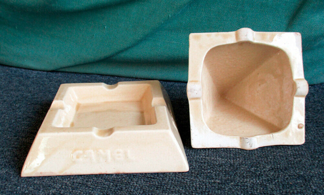 Vintage pottery camel cigarette pyramid ashtray 5.1/2 x 5.1/2 inches square S-l16014