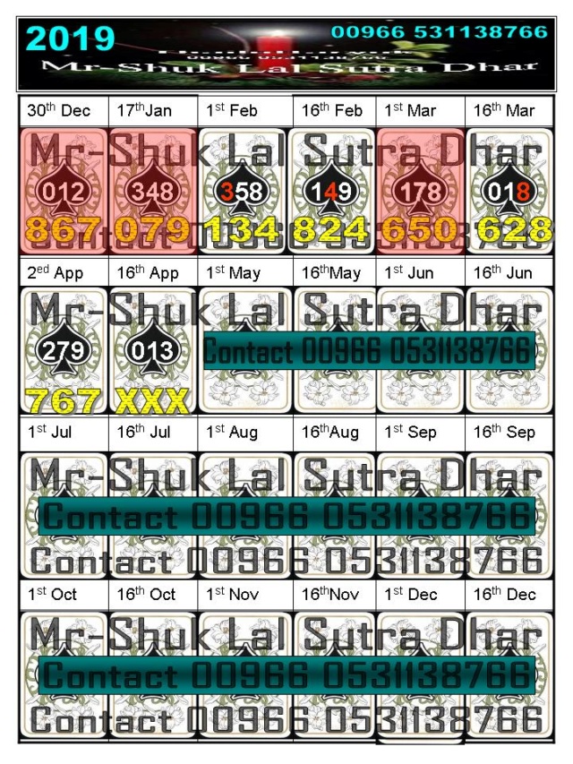 Mr-Shuk Lal 100% Tips 16-04-2019 Master55