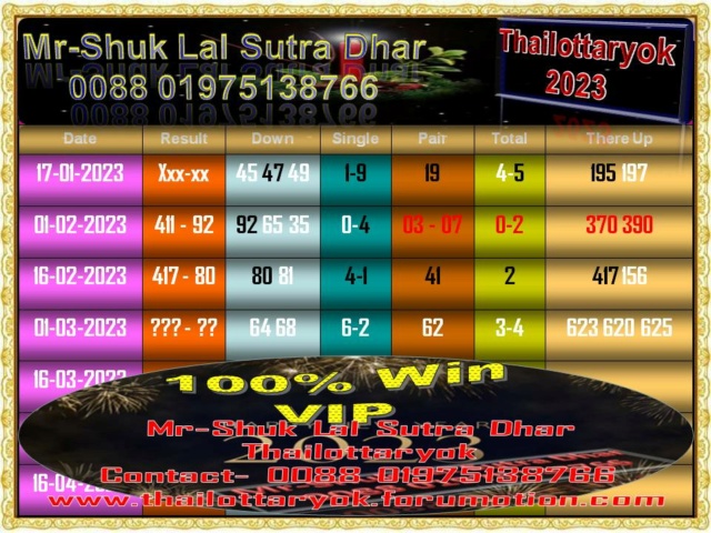 Mr-Shuk Lal Lotto 100% Free 16-03-2023 Set_pa55