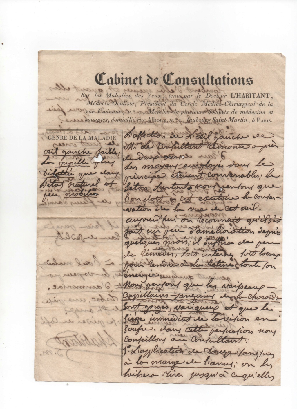 consultation ophtalmologiste en 1828 Consul11