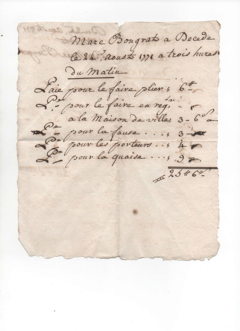 Tarif des prestations liées à un enterrement en 1771 et 1860 Enterr10