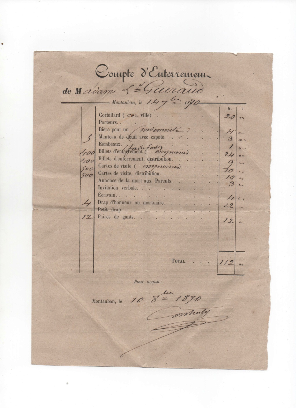 Tarif des prestations liées à un enterrement en 1771 et 1860 Enterr12