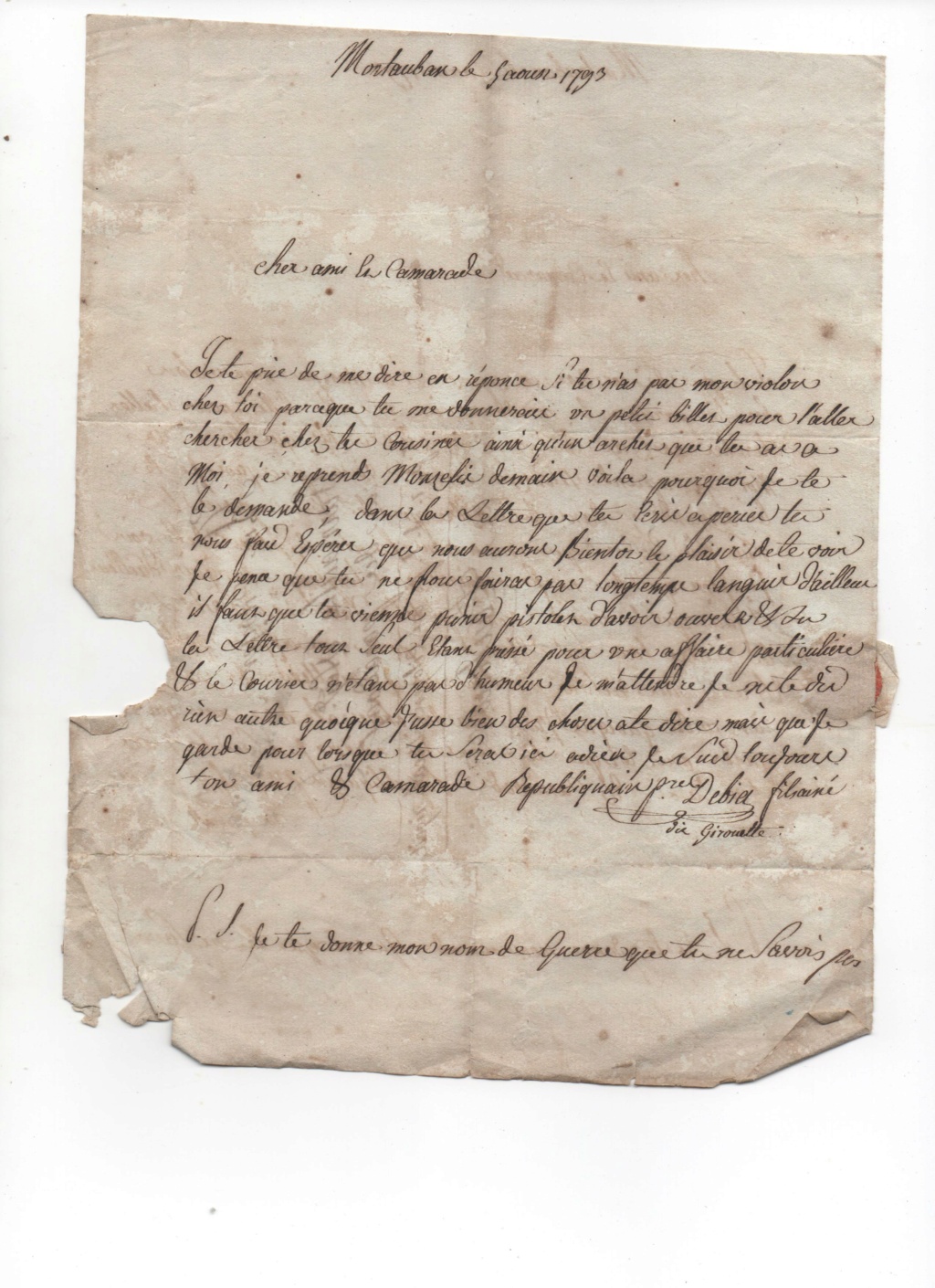 lettre du mois  d'août 1793 en partance de Montauban Lettre24