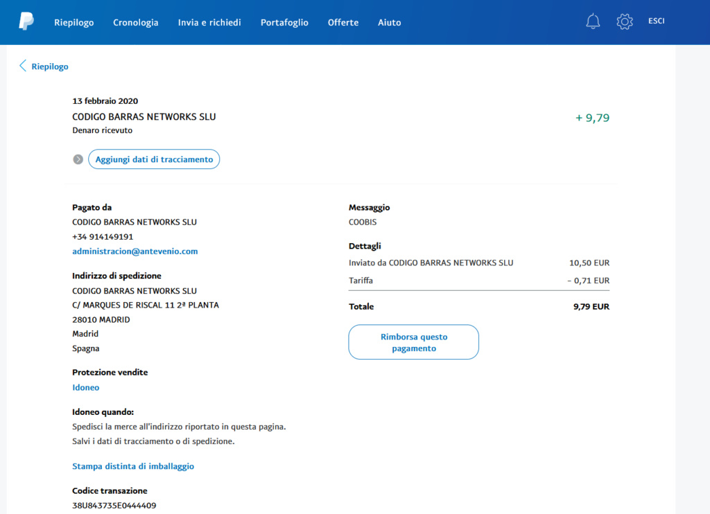 Comprobantes de Pago de Coobis #10, #11 y #12 por un total de € 33,60 Coobis11