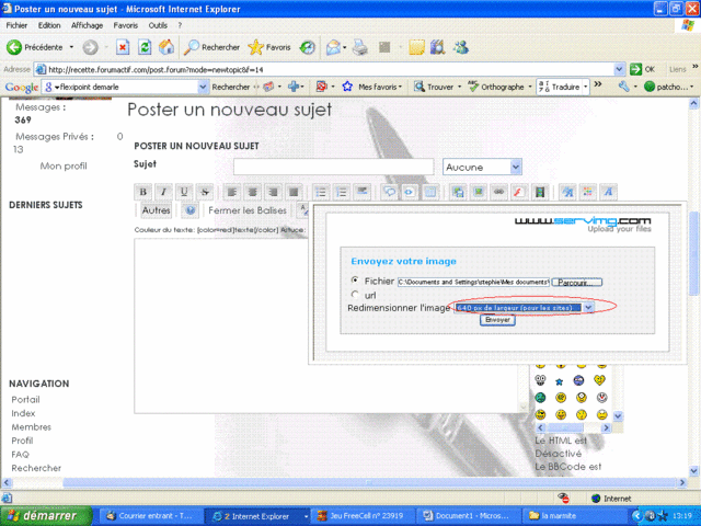 Mettre une photo sur le forum avec serving 4m10