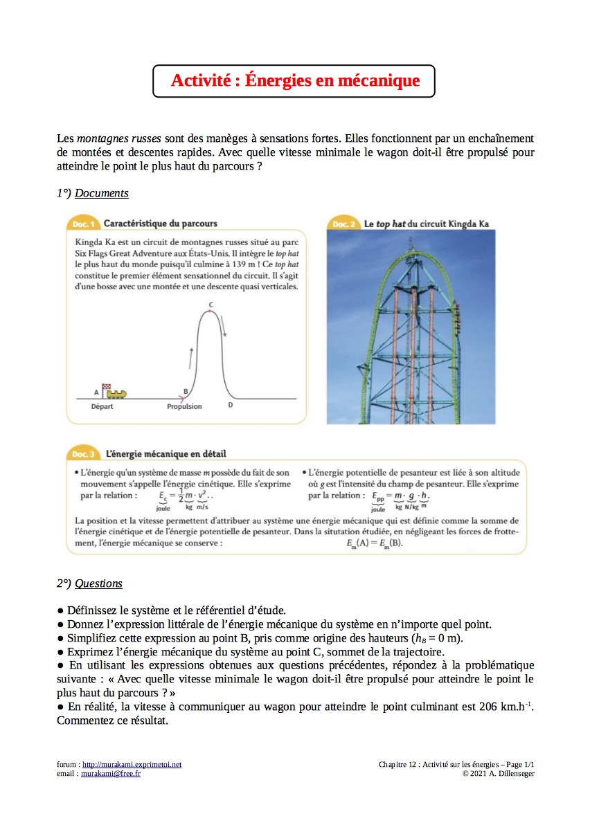 Activité : Énergies en mécanique Activi11