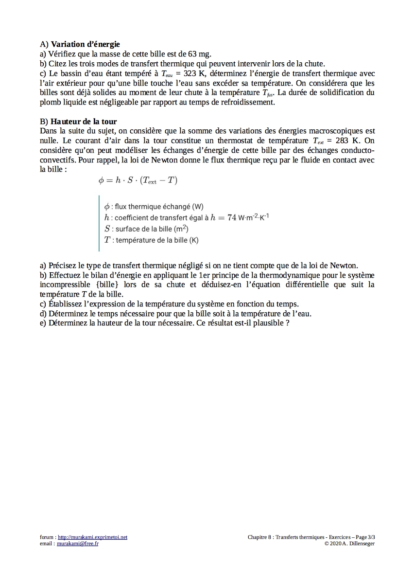Chp 8 - Exercices - Transferts thermiques Exerc302