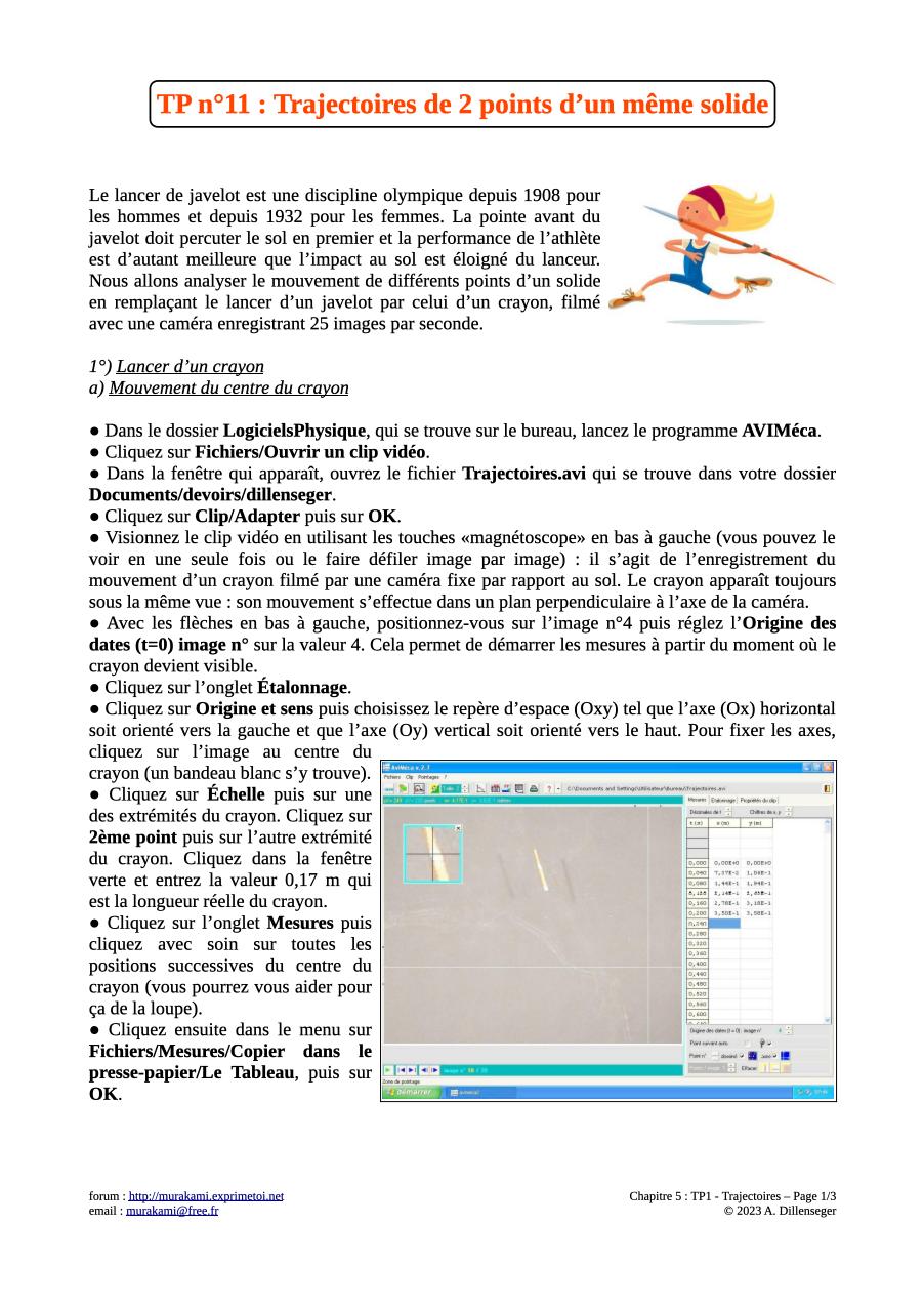 TP n°11 : Trajectoires de 2 points d'un même solide Tp1-tr31