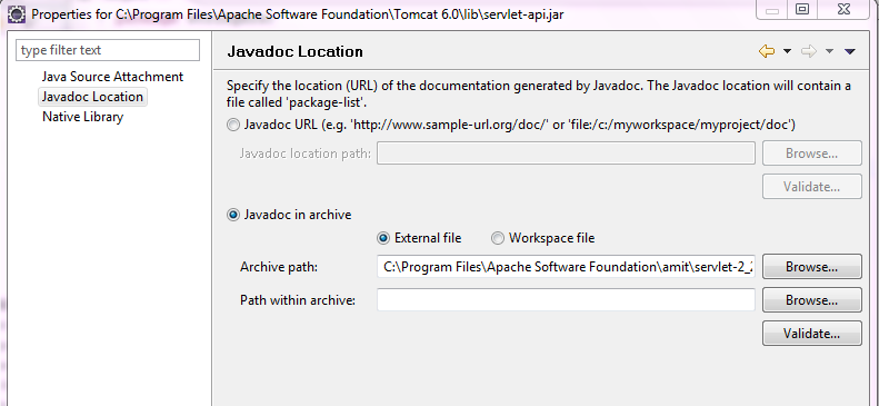 Java Servlets (tomcat) Documentation in Eclipse Javado11