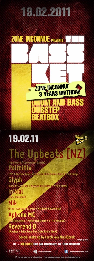 ZONE INCONNUE presents THE BASSKET feat. THE UPBEATS [NZ] + PRIMITIV Basske16