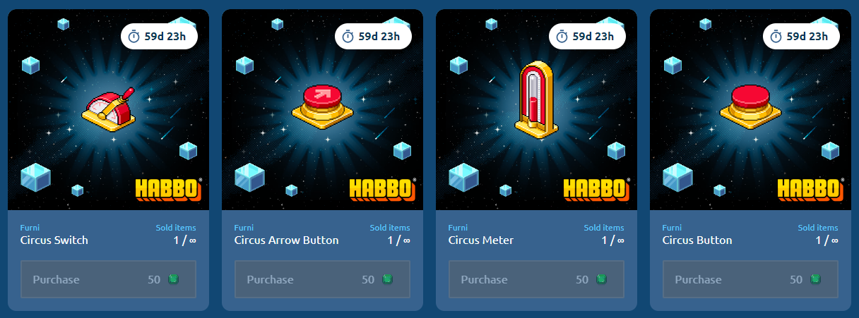 Pulsante, Leva e Metro del Circo nello shop Habbo Collectibles 7k98j910