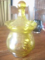 Bright Yellow Jar with circus tent lid ........super fine glass Img_0029