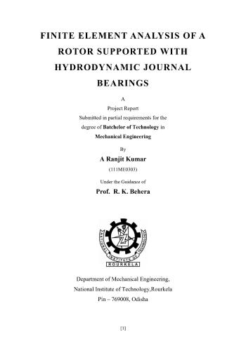 مشروع تخرج بعنوان Finite Element Analysis of a Rotor Supported With Hydrodynamic Journal Bearings  F_e_a_35