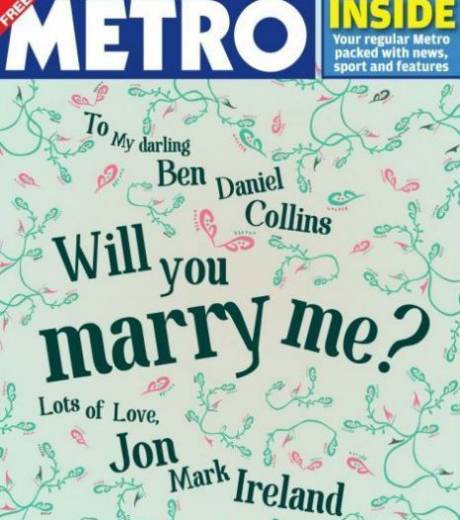 Une demande en mariage publiée en une du quotidien METRO en Grande Bretagne Il-fai10
