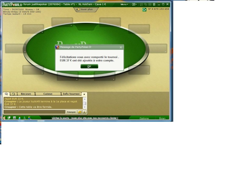 Partypoker.fr : Résultats Tournoi Justlikepoker  1er_pp10