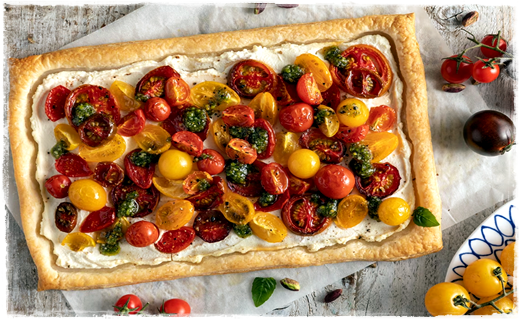 Sfogliata di ricotta e pomodorini con pesto di pistacchi al basilico Immag908