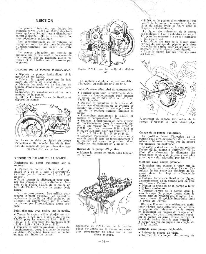 Remontage et calage pompe sur r70s moteur mwm325.3 et identification tracteurs 110