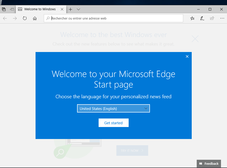 Avoid "Welcome to your Microsoft Edge start page" Screen13