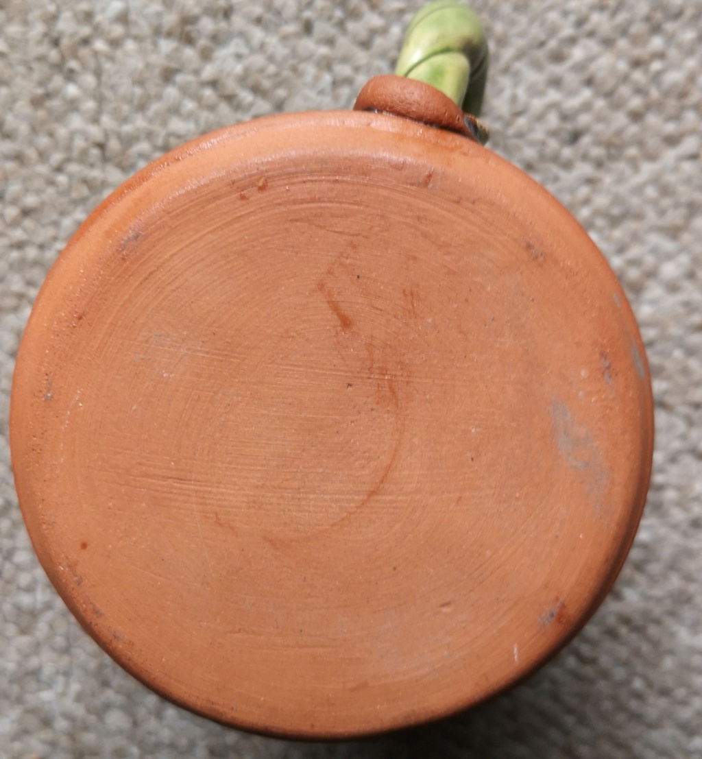 Green dotty jug, twisty handle, bird mark- possibly Gillian Hayes Newington Img_2111