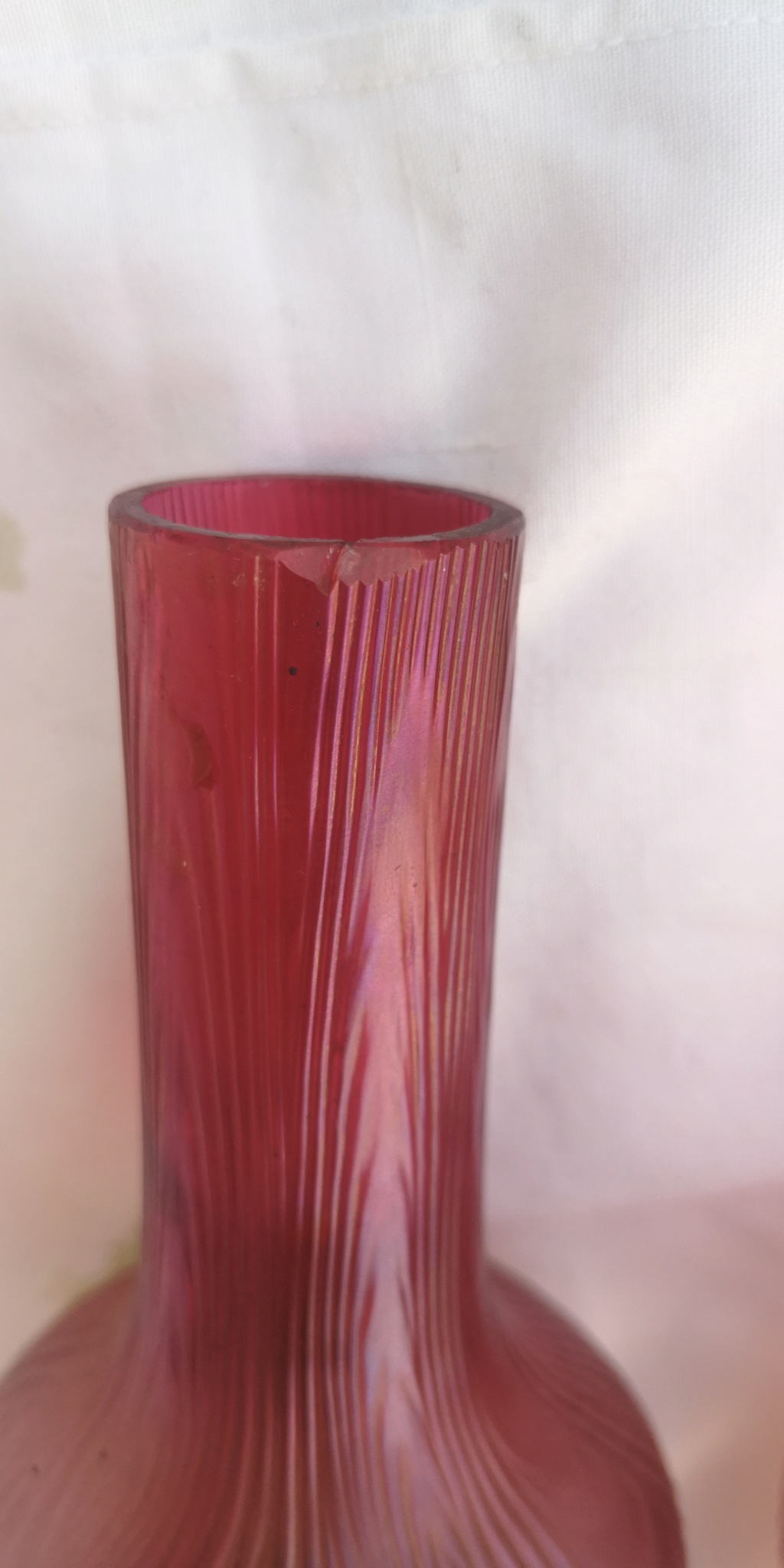 Loetz style pink iridescent glass vase.  Img_2124