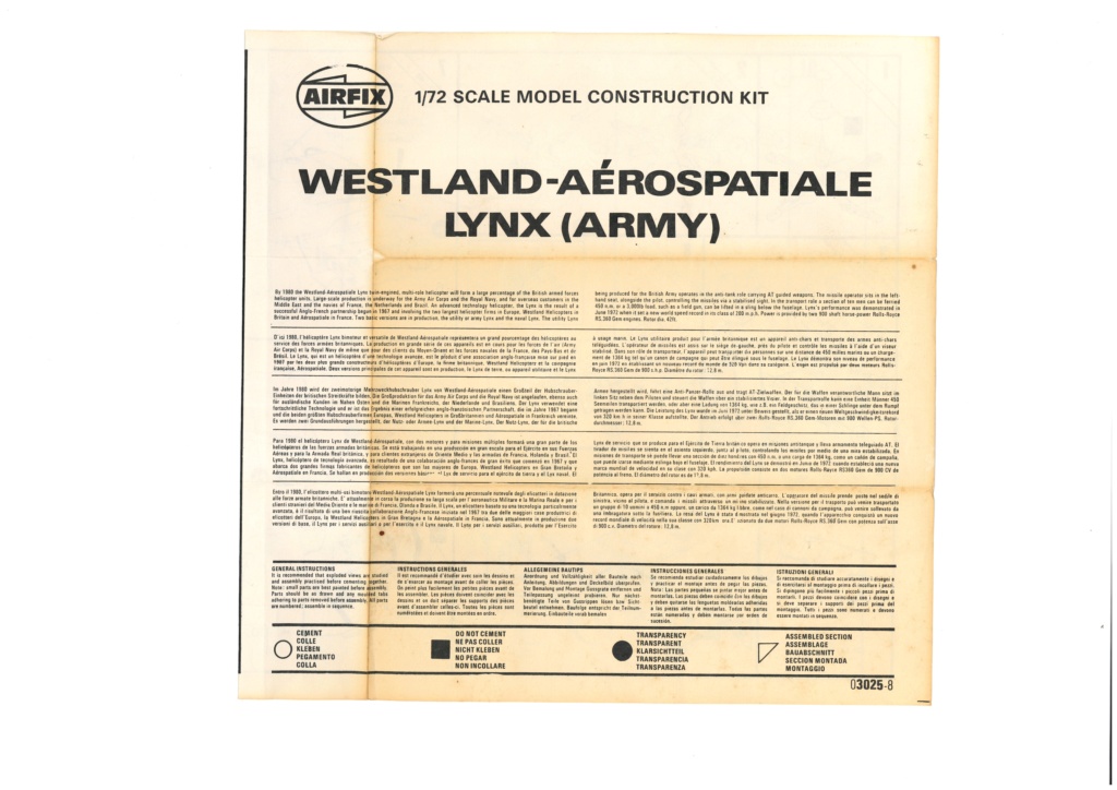 [AIRFIX] WESTLAND LYNX (ARMY) 1/72ème Réf 03025 Notice Airf1203