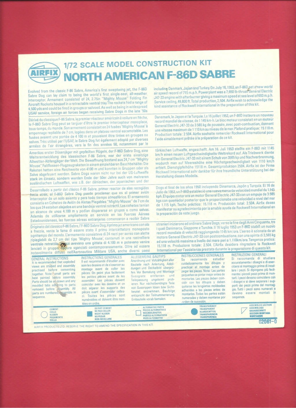 [AIRFIX] NORTH AMERICAN F 86 D SABRE 1/72ème Réf 02061 Notice Airf2202