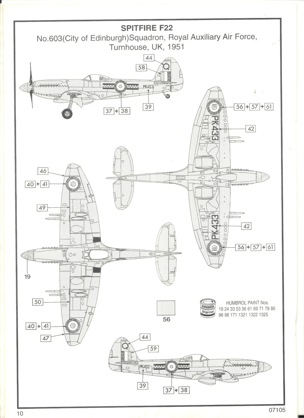 [AIRFIX] SUPERMARINE SPITFIRE Mk 22 & 24 1/48ème Réf 07105 Notice Airf2233