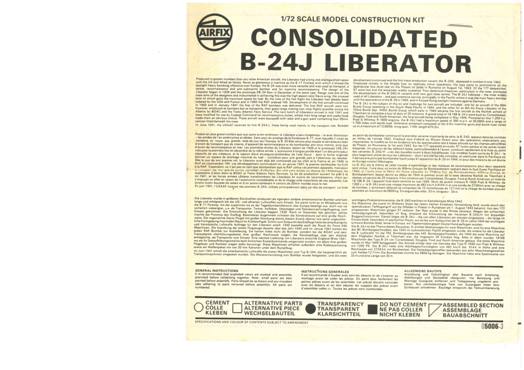 [AIRFIX] CONSOLIDATED B 24 J LIBERATOR 1/72ème Réf 05006 Notice Airf2241